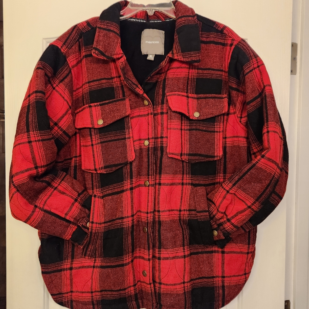 Maurices Red and Black Buffalo Plaid Coat